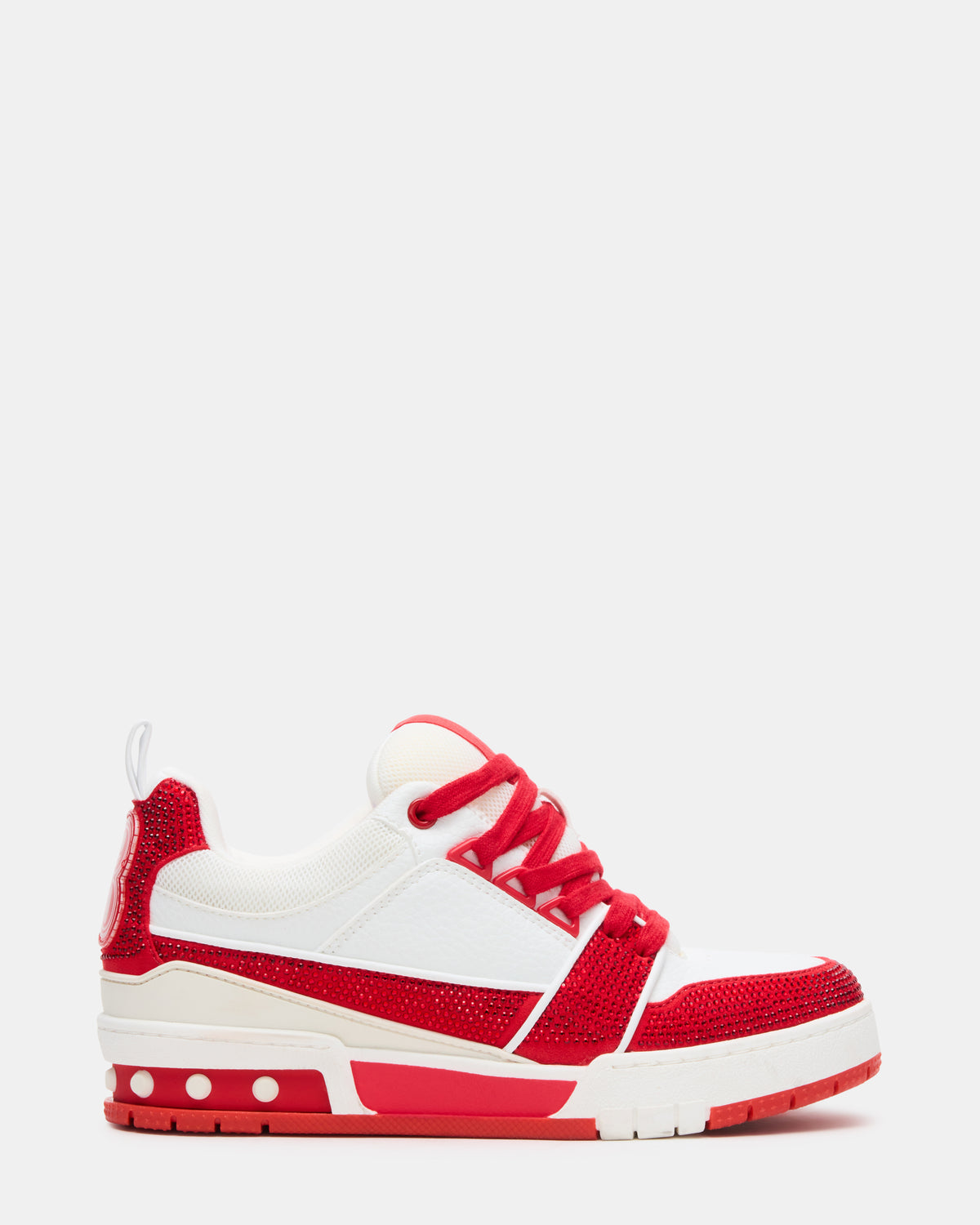 SKATER Red/White Rhinestones Low-Top Lace-Up Women's Sneaker | Steve Madden