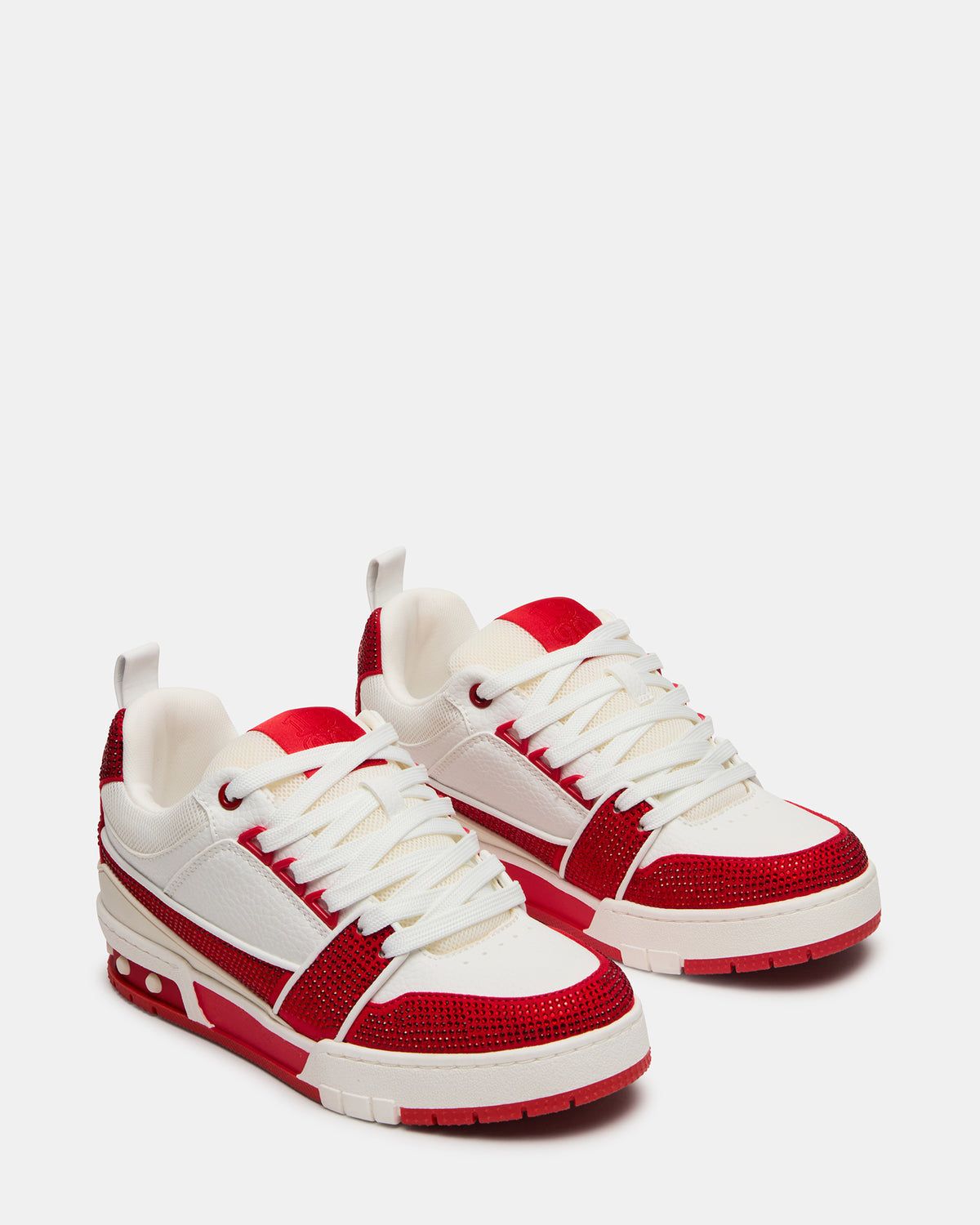 SKATER Red/White Rhinestones Low-Top Lace-Up Women's Sneaker | Steve Madden