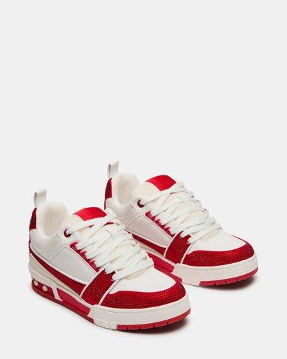 SKATER Red/White Rhinestones Low-Top Lace-Up Women's Sneaker | Steve Madden