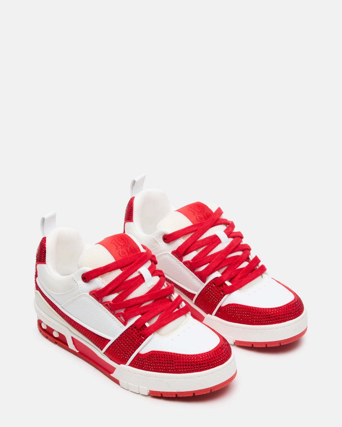 SKATER Red/White Rhinestones Low-Top Lace-Up Women's Sneaker | Steve Madden