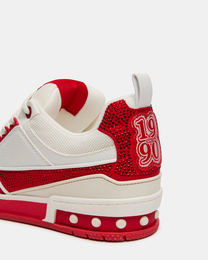 SKATER Red/White Rhinestones Low-Top Lace-Up Women's Sneaker | Steve Madden