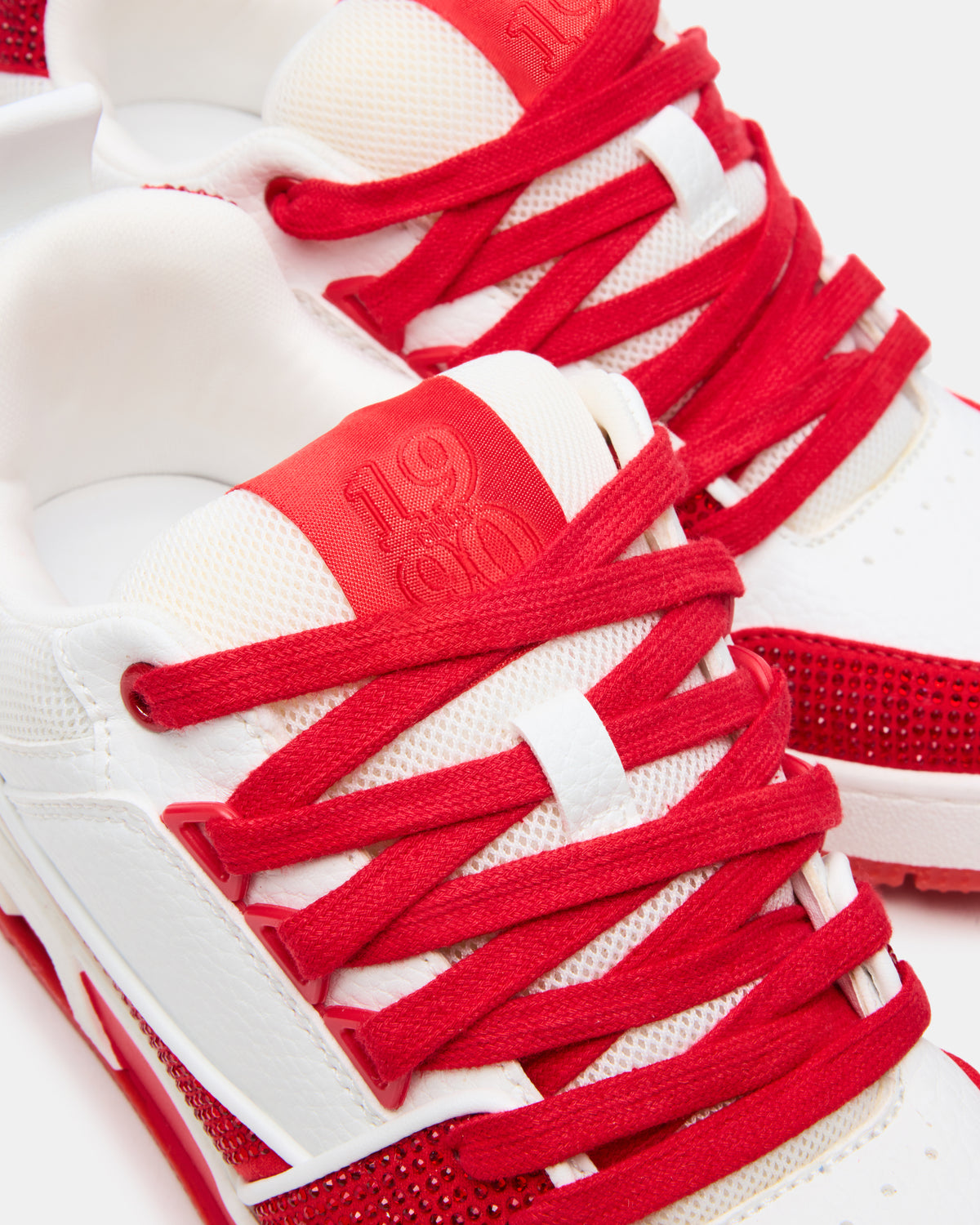 SKATER Red/White Rhinestones Low-Top Lace-Up Women's Sneaker | Steve Madden