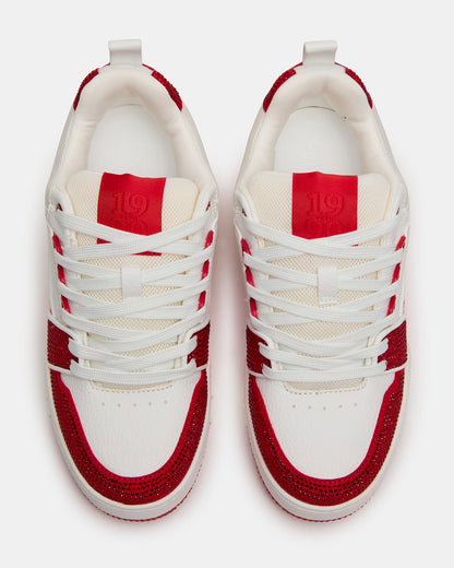 SKATER Red/White Rhinestones Low-Top Lace-Up Women's Sneaker | Steve Madden