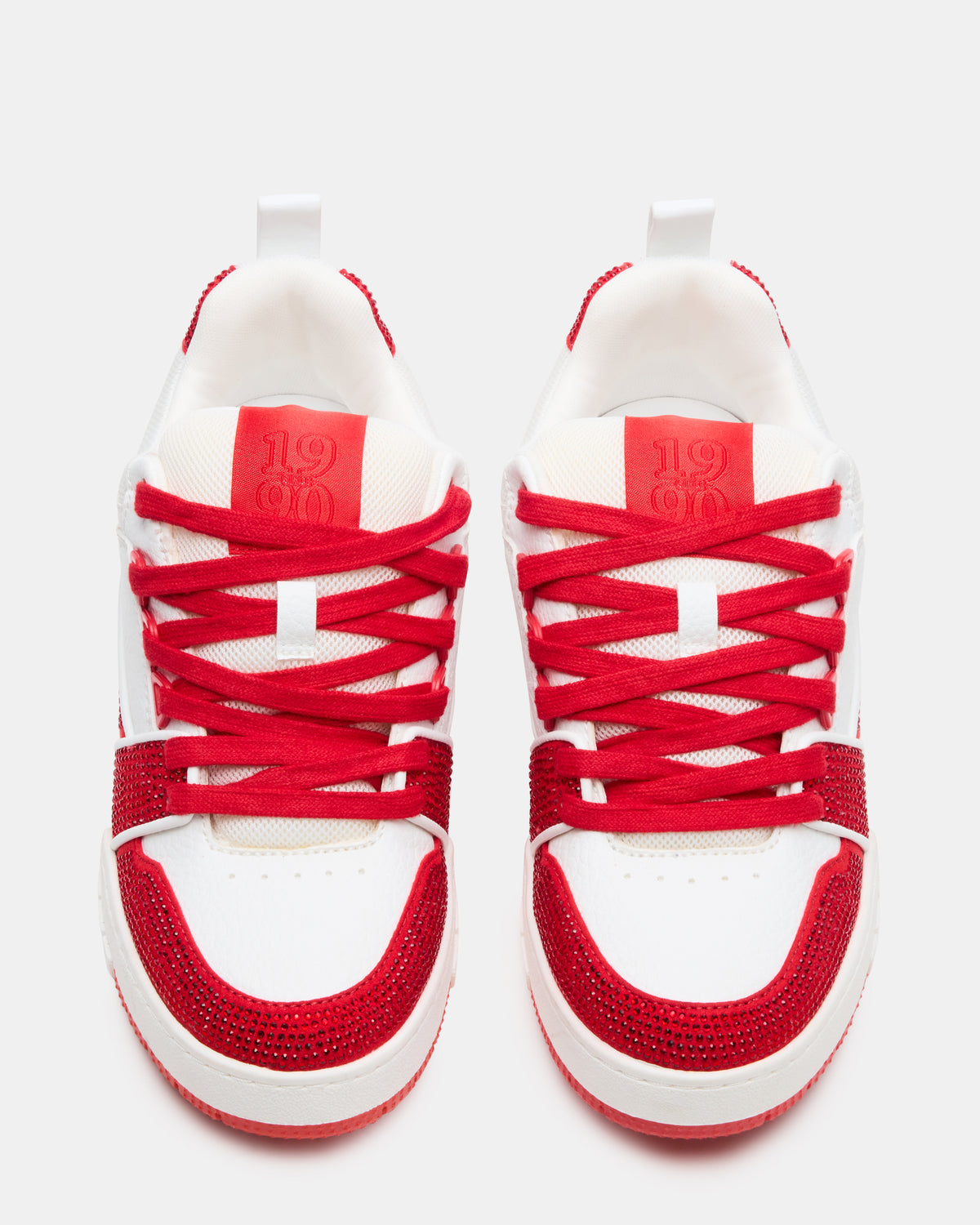 SKATER Red/White Rhinestones Low-Top Lace-Up Women's Sneaker | Steve Madden