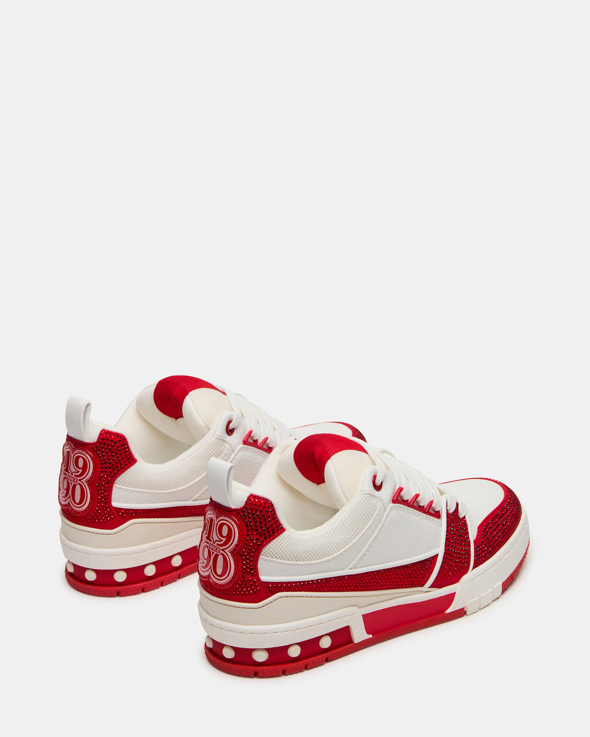SKATER Red/White Rhinestones Low-Top Lace-Up Women's Sneaker | Steve Madden