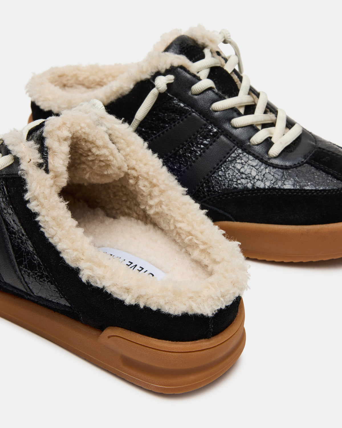 VANDY Faux Fur Black Multi Low-Top Lace-Up Mule Women's Sneaker | Steve Madden