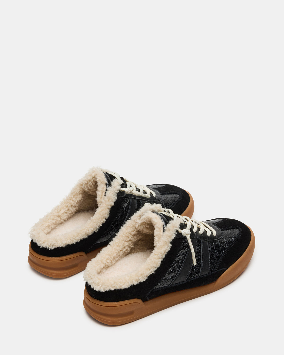 VANDY Faux Fur Black Multi Low-Top Lace-Up Mule Women's Sneaker | Steve Madden