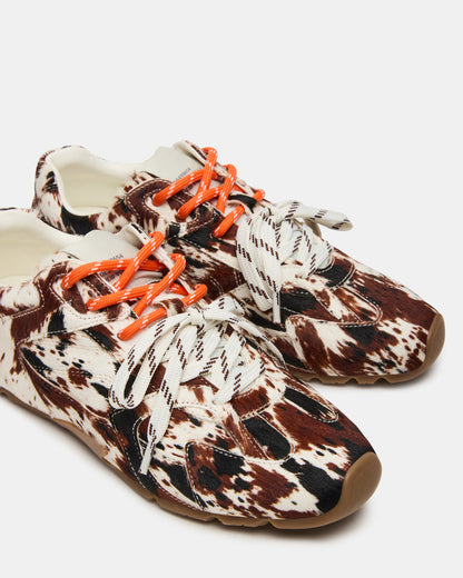 AZIEL Brown Cow Print Low-Top Lace-Up Women's Sneakers | Steve Madden
