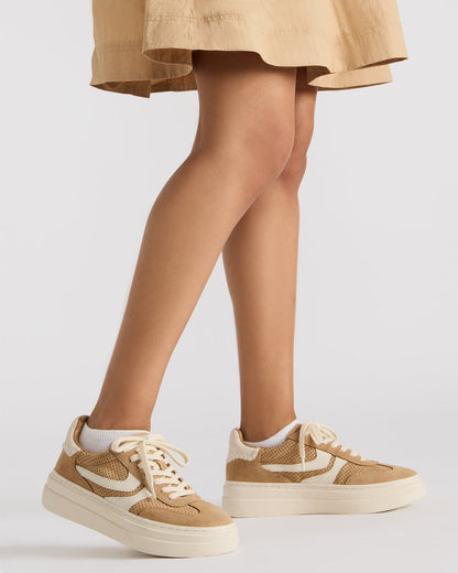 DODGE Perforated Camel Multi Women's Low-Top Platform Sneaker | Steve Madden