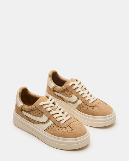 DODGE Perforated Camel Multi Women's Low-Top Platform Sneaker | Steve Madden
