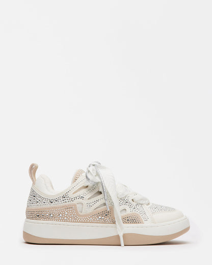 ROARING White Rhinestones Low-Top Lace-Up Sneaker | Women's Sneakers | Steve Madden