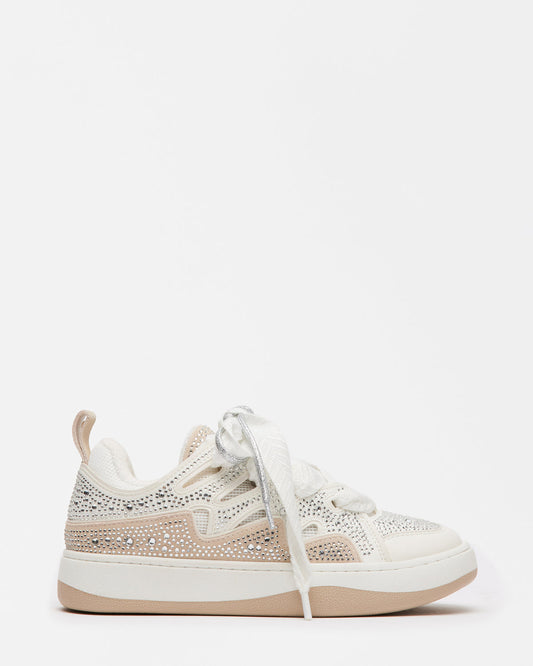 ROARING White Rhinestones Low-Top Lace-Up Sneaker | Women's Sneakers | Steve Madden