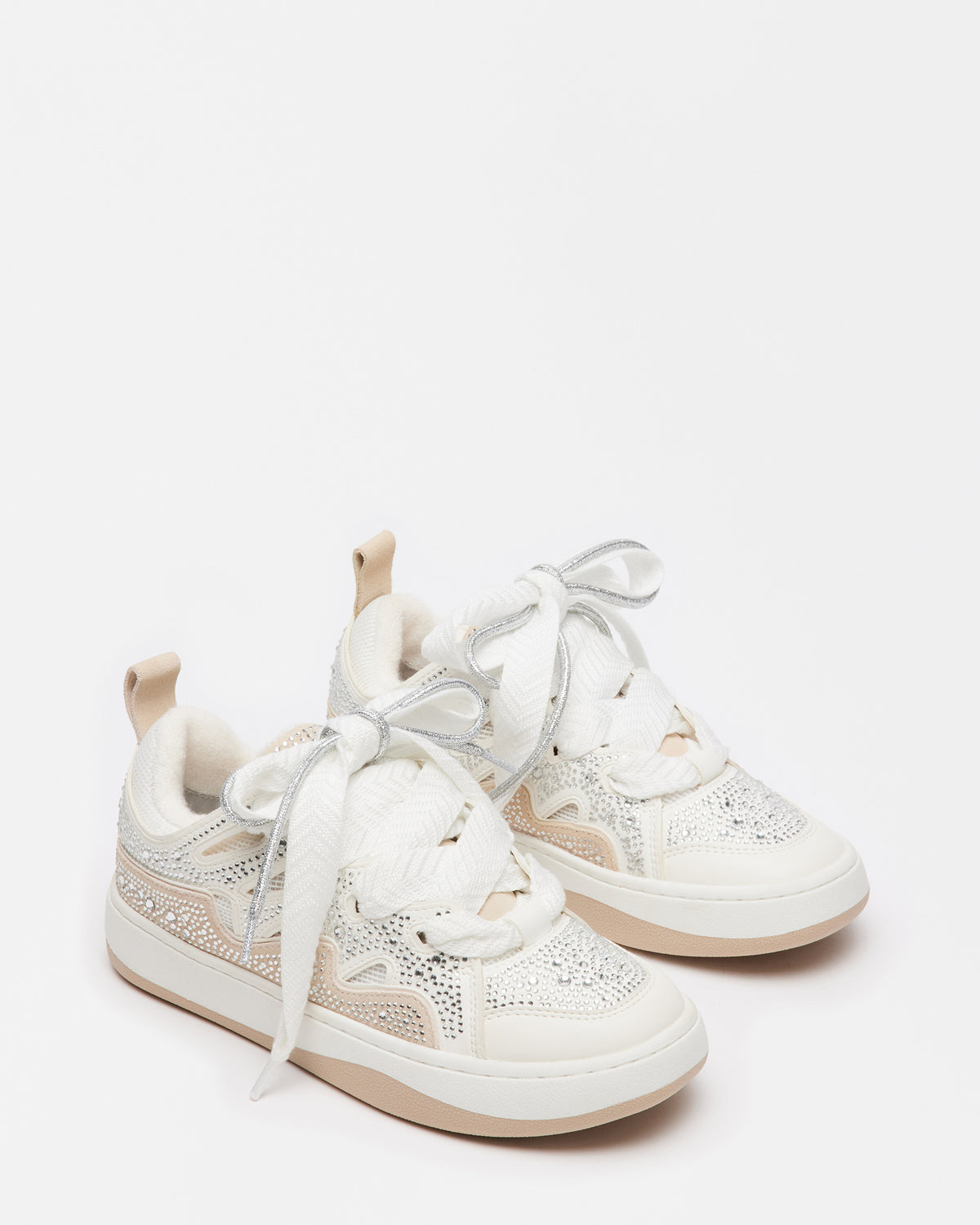 ROARING White Rhinestones Low-Top Lace-Up Sneaker | Women's Sneakers | Steve Madden