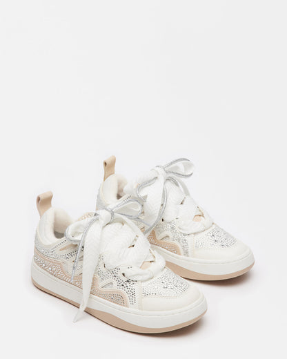 ROARING White Rhinestones Low-Top Lace-Up Sneaker | Women's Sneakers | Steve Madden