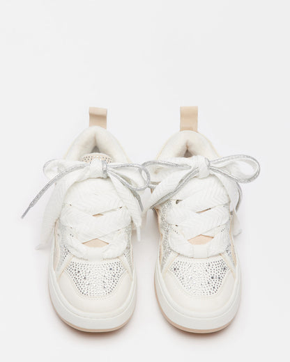 ROARING White Rhinestones Low-Top Lace-Up Sneaker | Women's Sneakers | Steve Madden