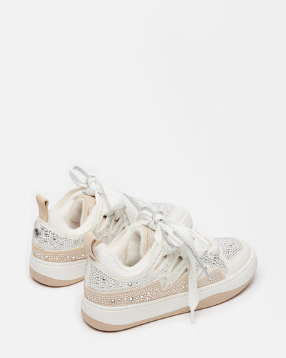 ROARING White Rhinestones Low-Top Lace-Up Sneaker | Women's Sneakers | Steve Madden
