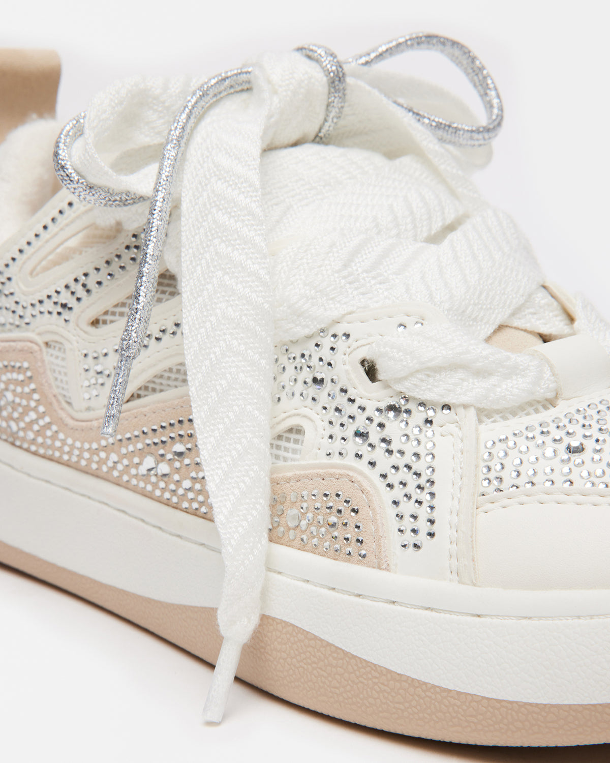 ROARING White Rhinestones Low-Top Lace-Up Sneaker | Women's Sneakers | Steve Madden