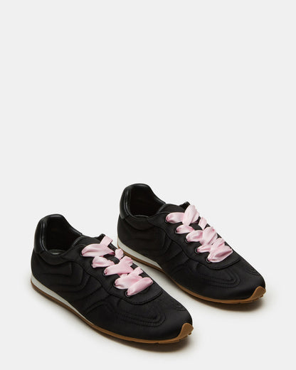 ABBI Black Satin Low-Top Lace-Up Women's Sneaker | Steve Madden