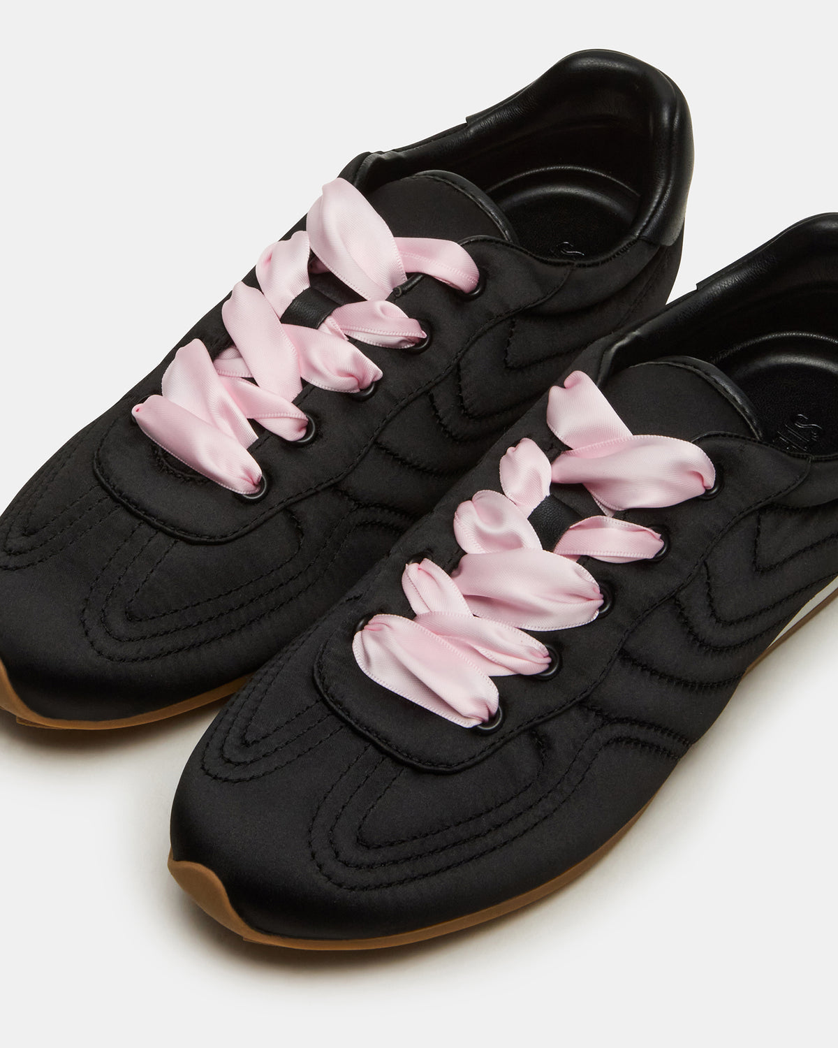 ABBI Black Satin Low-Top Lace-Up Women's Sneaker | Steve Madden