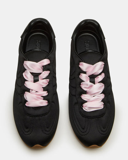 ABBI Black Satin Low-Top Lace-Up Women's Sneaker | Steve Madden