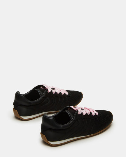 ABBI Black Satin Low-Top Lace-Up Women's Sneaker | Steve Madden