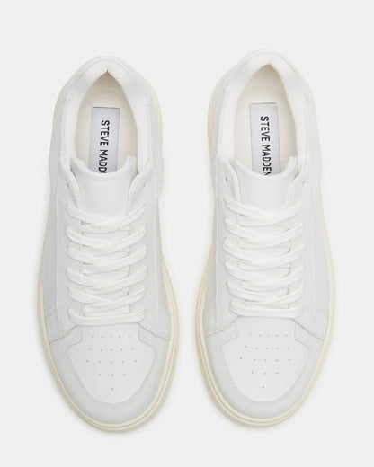 DOMINO White Leather Tonal Platform Sneaker | Women's Sneakers | Steve Madden