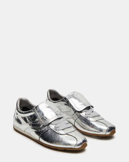 MOBILITY SIlver Leather Women's Low-Top Lace-Up Sneaker | Steve Madden