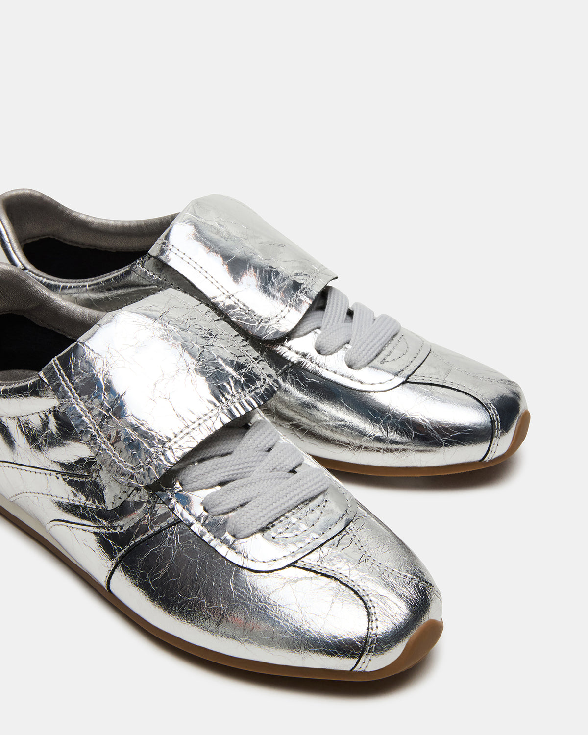 MOBILITY SIlver Leather Women's Low-Top Lace-Up Sneaker | Steve Madden