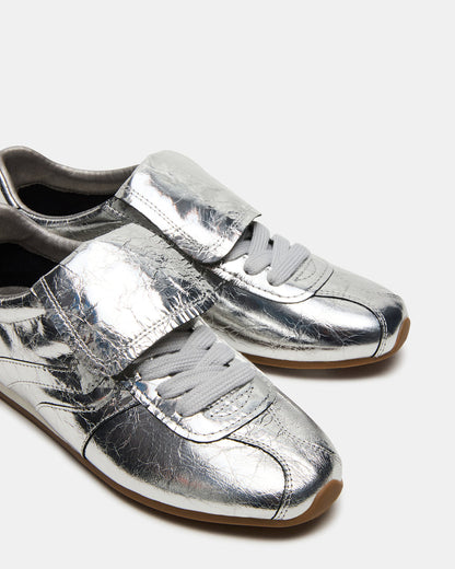 MOBILITY SIlver Leather Women's Low-Top Lace-Up Sneaker | Steve Madden