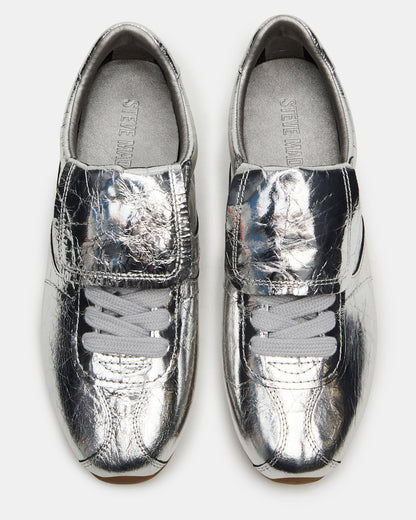MOBILITY SIlver Leather Women's Low-Top Lace-Up Sneaker | Steve Madden