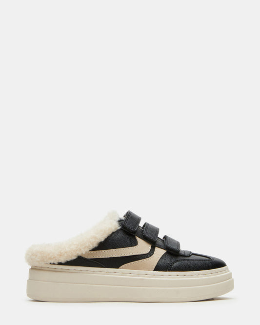 DASHER Black Low-Top Faux Fur Slip-On Sneaker | Women's Sneakers | Steve Madden