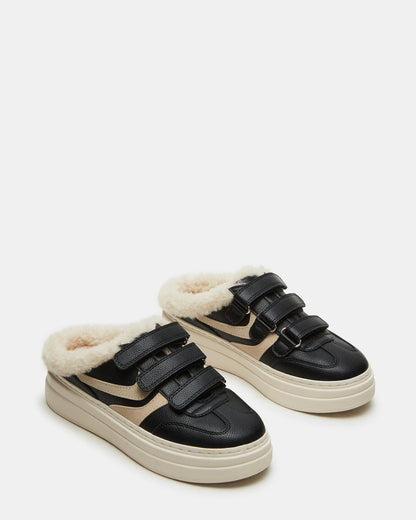 DASHER Black Low-Top Faux Fur Slip-On Sneaker | Women's Sneakers | Steve Madden