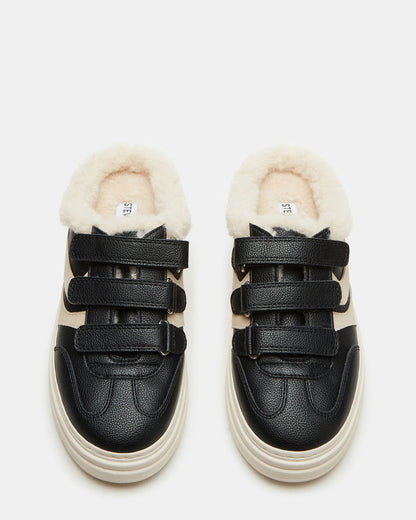 DASHER Black Low-Top Faux Fur Slip-On Sneaker | Women's Sneakers | Steve Madden