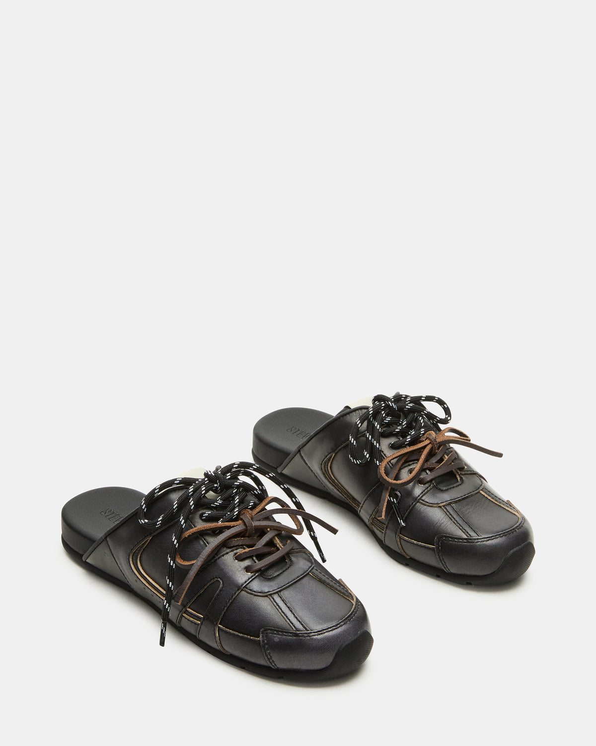 MAYSA Black Distressed Women's Low-Top Slip-On Mule Sneakers | Steve Madden