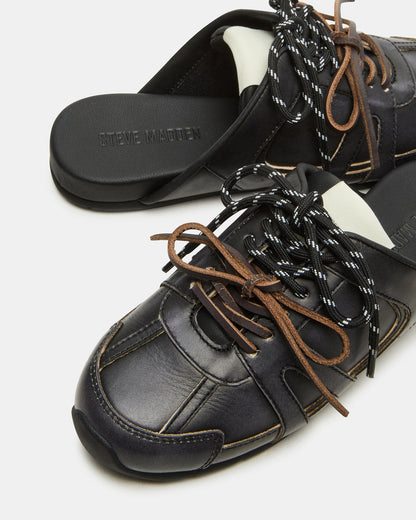 MAYSA Black Distressed Women's Low-Top Slip-On Mule Sneakers | Steve Madden