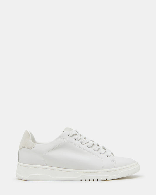 ELSIN White Leather Women's Low-Top Lace-Up Sneaker | Steve Madden