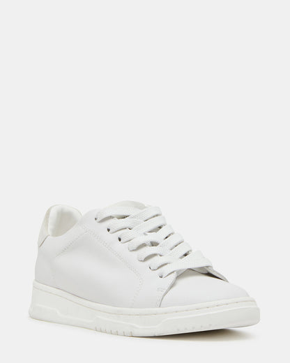 ELSIN White Leather Women's Low-Top Lace-Up Sneaker | Steve Madden