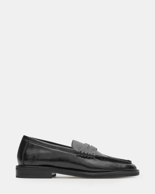 MADISON Black Leather Women's Penny Loafer | Steve Madden