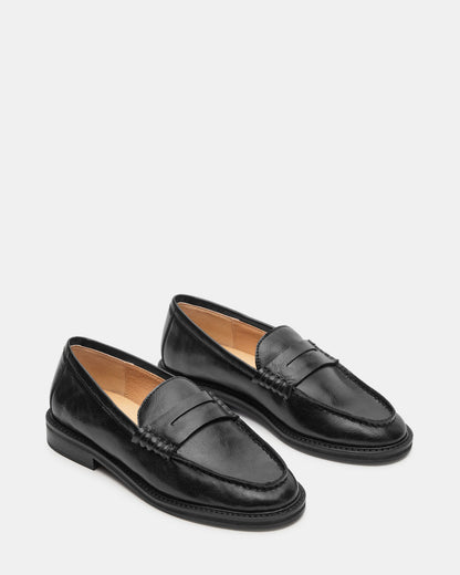 MADISON Black Leather Women's Penny Loafer | Steve Madden
