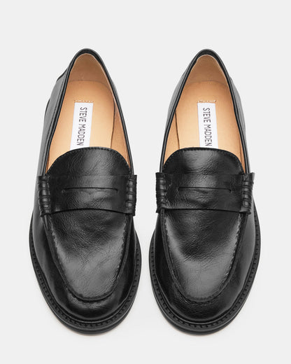 MADISON Black Leather Women's Penny Loafer | Steve Madden