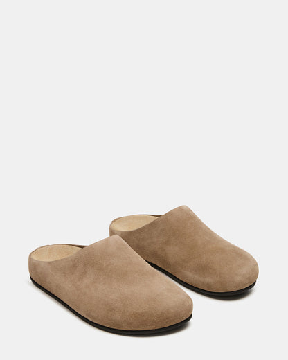 FERN Taupe Suede Mule Slip-On Round-Toe Women's Flat | Steve Madden