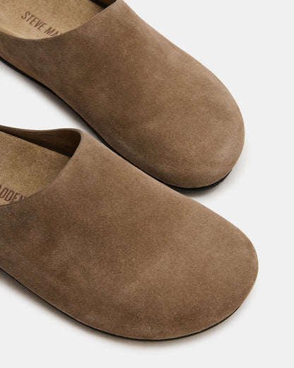 FERN Taupe Suede Mule Slip-On Round-Toe Women's Flat | Steve Madden
