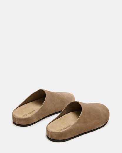 FERN Taupe Suede Mule Slip-On Round-Toe Women's Flat | Steve Madden
