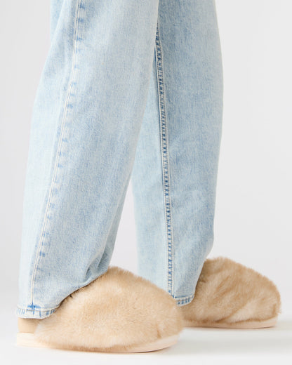 POOF Natural Slip-On Faux Fur Mule Women's Flat | Steve Madden