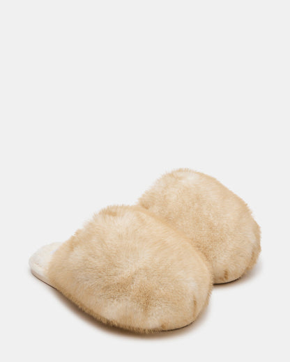 POOF Natural Slip-On Faux Fur Mule Women's Flat | Steve Madden
