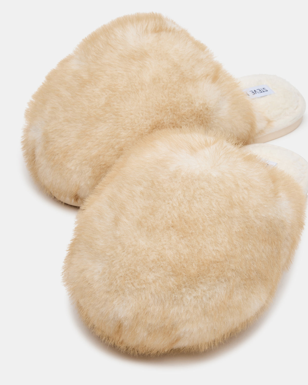POOF Natural Slip-On Faux Fur Mule Women's Flat | Steve Madden