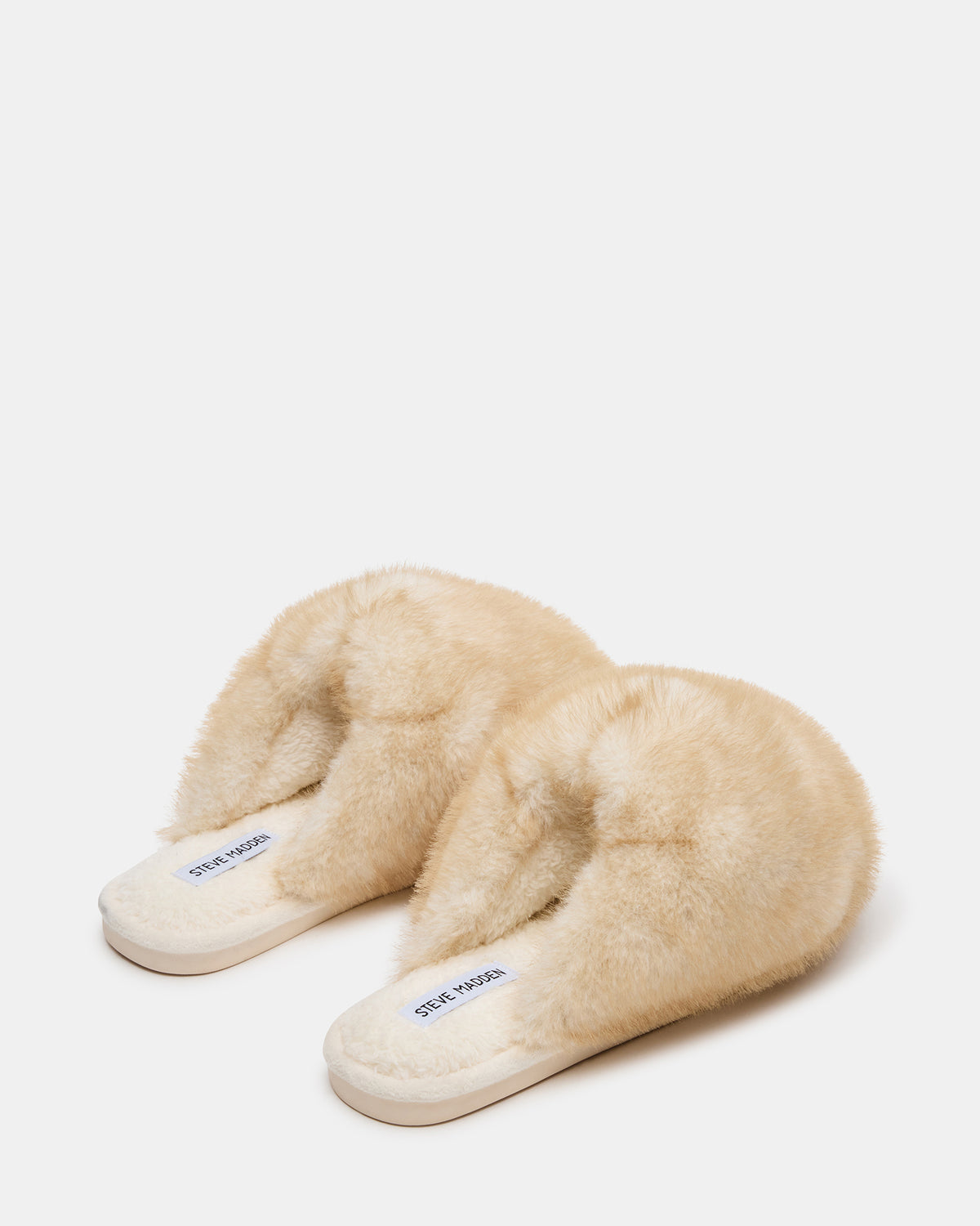 POOF Natural Slip-On Faux Fur Mule Women's Flat | Steve Madden