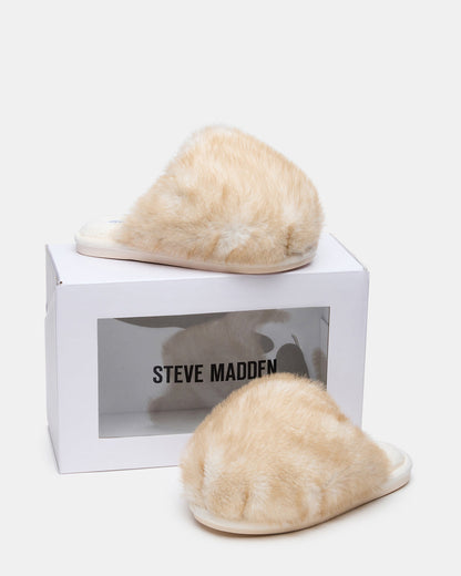 POOF Natural Slip-On Faux Fur Mule Women's Flat | Steve Madden