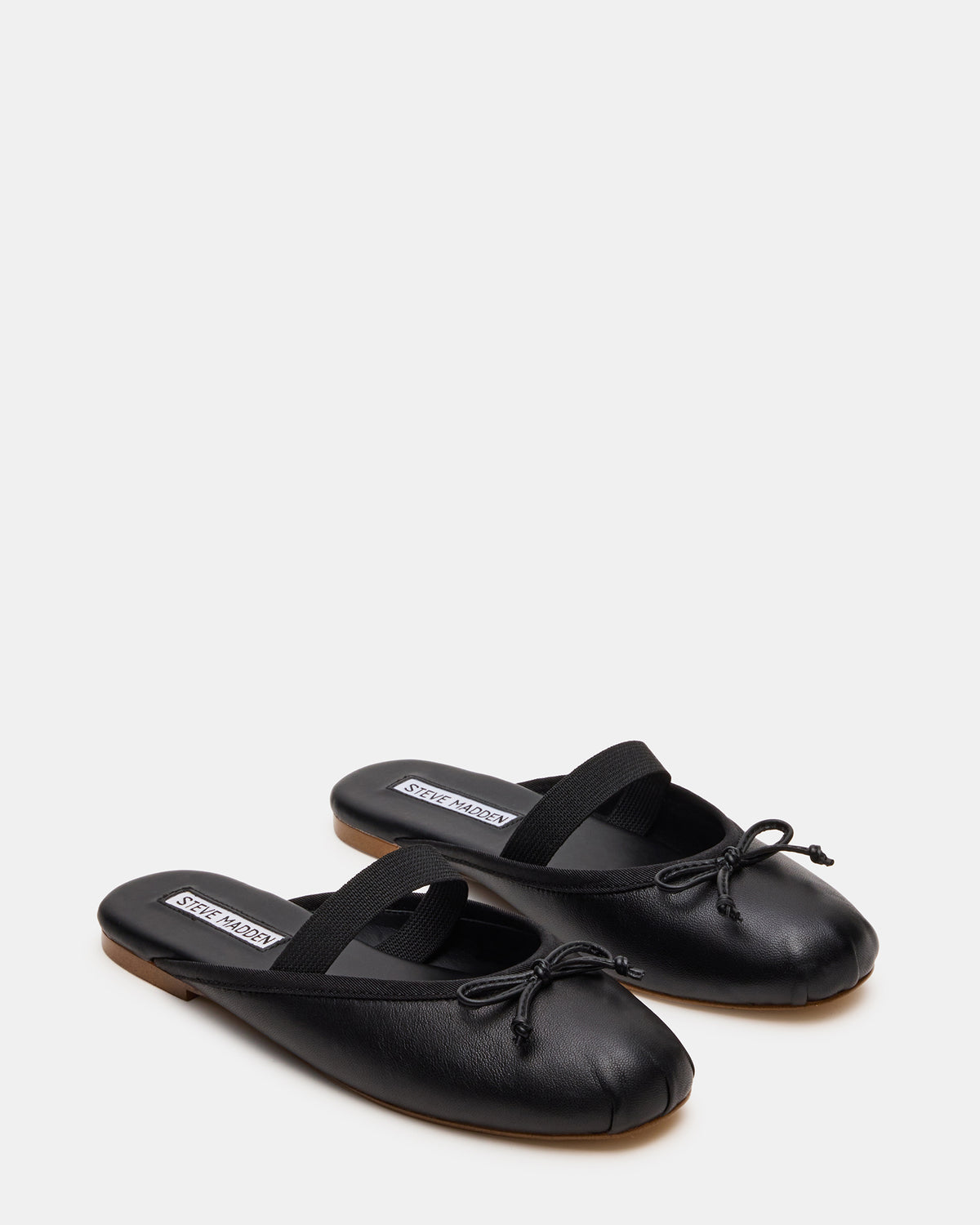 CUTESY Black Leather Slip-On Ballet Mule Women's Flat | Steve Madden