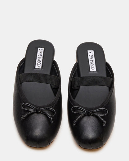 CUTESY Black Leather Slip-On Ballet Mule Women's Flat | Steve Madden